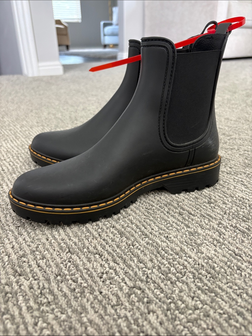 Igor Black Chelsea Rain Ankle Boots with Orange Stitching